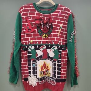 Ugly Christmas Sweater - Santa In Fireplace Chimney one-of-a-kind